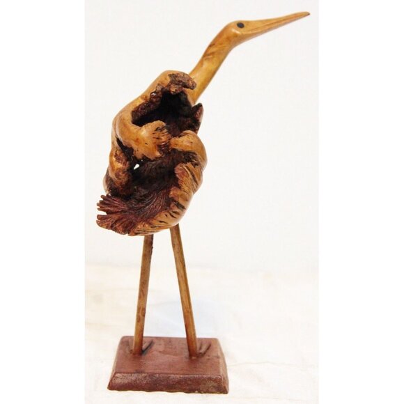 Vtg Hand Carved Drift wood Burl Ostrich Figure 6.5'' Bird Flamingo Heron Egret - Picture 3 of 10